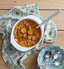 Barley, bacon and chorizo soup