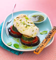 Cabillaud au pistou et légumes confits