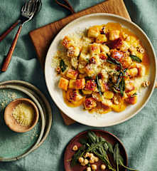 Ricotta gnocchi "ripassati" with lemon-sage butter and pumpkin puree