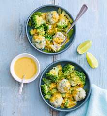 Boulettes de lieu, coco et légumes verts