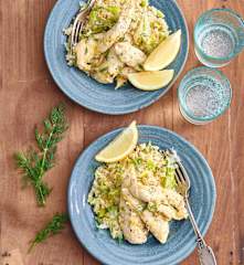 Poulet au citron et zaatar, boulgour au poireau
