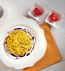 Risotto allo zafferano, cavolo nero e vino rosso