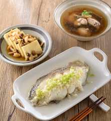 香蒜鱈魚、百菇時蔬豆腐&蔭瓜香菇雞湯