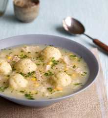 Chicken and Sweetcorn Soup with Herby Dumplings