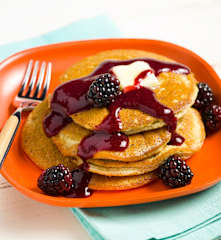 Fluffy Almond Pancakes with Blackberry Syrup