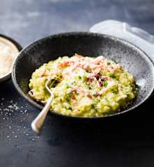 Risotto au poireau et à la pancetta