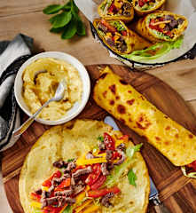 Rinder-Gemüse-Wraps mit Mango-Dip