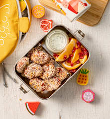 Tikkibox: Rote Rüben Nuggets mit Joghurt-Minz-Sauce