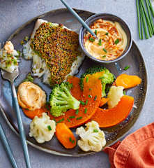 Cabillaud en croûte de persil, mayonnaise épicée