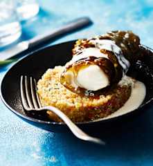 Cabillaud au kombu, quinoa aux légumes et sauce citronnée