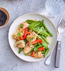Dinde marinée au miel et légumes verts