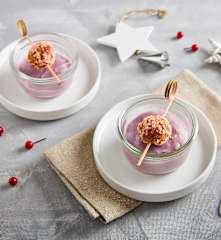 Polpette al cotechino su crema alle patate viola