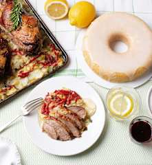 Menú: Piernas de cordero asadas. Bizcocho de limón al vapor glaseado