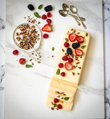 Citrus mascarpone semifreddo with Manjimup walnut & cacao nib dukkah (Russel Blaikie)