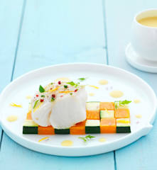Cabillaud aux patates douces et à la courgette, sauce à l'orange