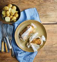 Papelotes de bacalhau e legumes com batatinhas