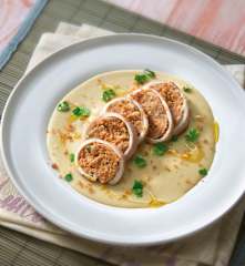 Totani ripieni su crema di fave