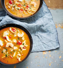 Sopa de bacalhau e marisco