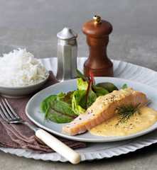 Salmon and Basmati Rice with Dill Cream Sauce