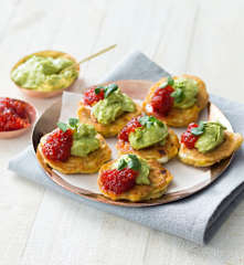 Sweetcorn fritters with chilli jam and avocado cream