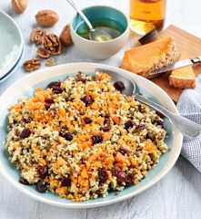 Blé, lentilles, cranberries, noix et mimolette