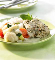 Putenschnitzel "Chili-Kräuter" mit Gemüse und Reis