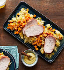 Paprika-Ananas-Sauerkraut mit Süßkartoffeln und Kassler