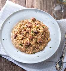 Risotto con pancetta, noci e panna