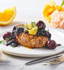 Sous Vide Orange Thyme Pork Chops with Cherry Port Sauce