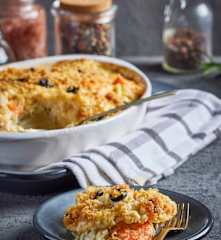 Gratinado de pescado y camarones