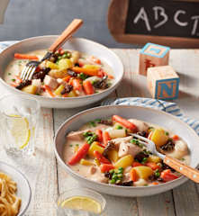 Kartoffel-Hühner-Frikassee mit Spätzle