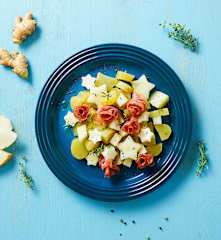 Insalata speziata di patate, melone e speck