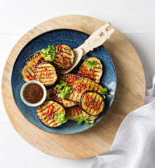 Grilled eggplant with lime and ginger dressing