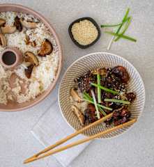 Sticky pork belly with jasmine rice