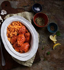 Slow-cooked Chicken in Red Pepper Sauce with Rice