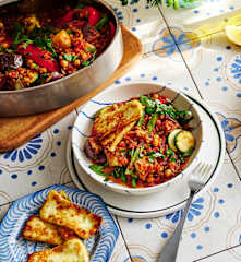 Bean ratatouille with halloumi