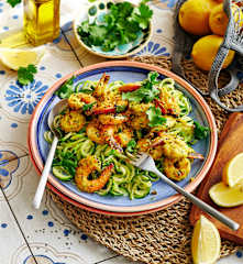 Spicy coriander prawns with zucchini noodles