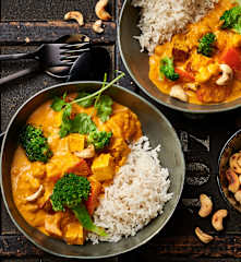 Kürbis Curry mit Basmatireis und Brokkoli