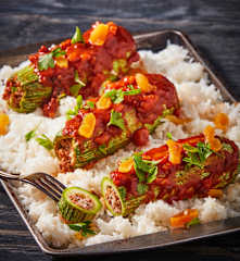 Calabazas rellenas en salsa de chabacano