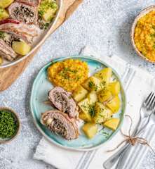 Menù: Filetto di maiale ripieno ai funghi con contorno di patate e cavolo (Bimby Friend)