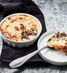 Gratin de céleri aux poires et au canard