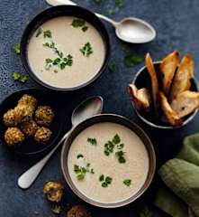 Velouté de champignons, croquettes de haddock
