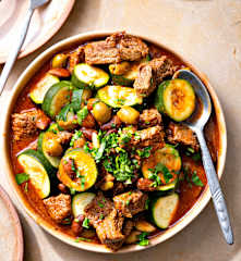 Tajine de bœuf aux courgettes, aux olives et aux amandes