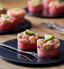 Watermelon and Salmon Ceviche Stack