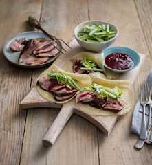 Peking-style duck pancakes