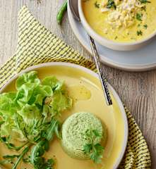 Chicken Corn Chowder, Broccoli Terrines