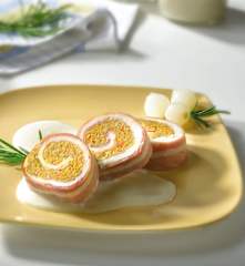 Rotolo di pollo e speck con salsa al cipollotto