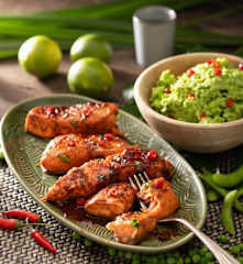 Salmão thai com puré de edamame