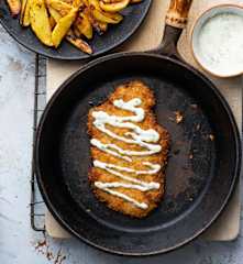 Katsu Pork with Slaw, Potatoes and Wasabi and Dill Dressing