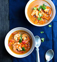 Curry de crevettes coco-tomates-carottes